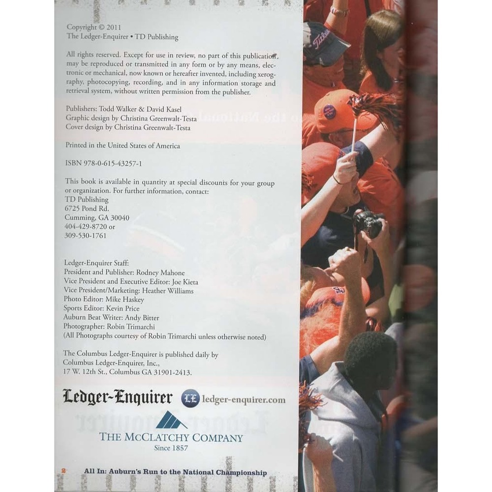 Auburn Tigers All In National Championship 2010 Football Book Ledger Enquirer - Picture 3 of 4